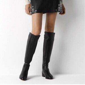 Michael Kors Bromley Flat Leather/Textile Black Riding Boots Size 5M